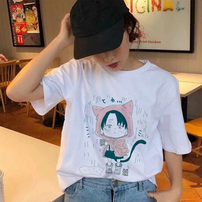 

Футболки suновые с японским аниме принтом, Футболки унисекс с круглым вырезом для женщин и мужчин, модельные футболки с мультяшным принтом и ...