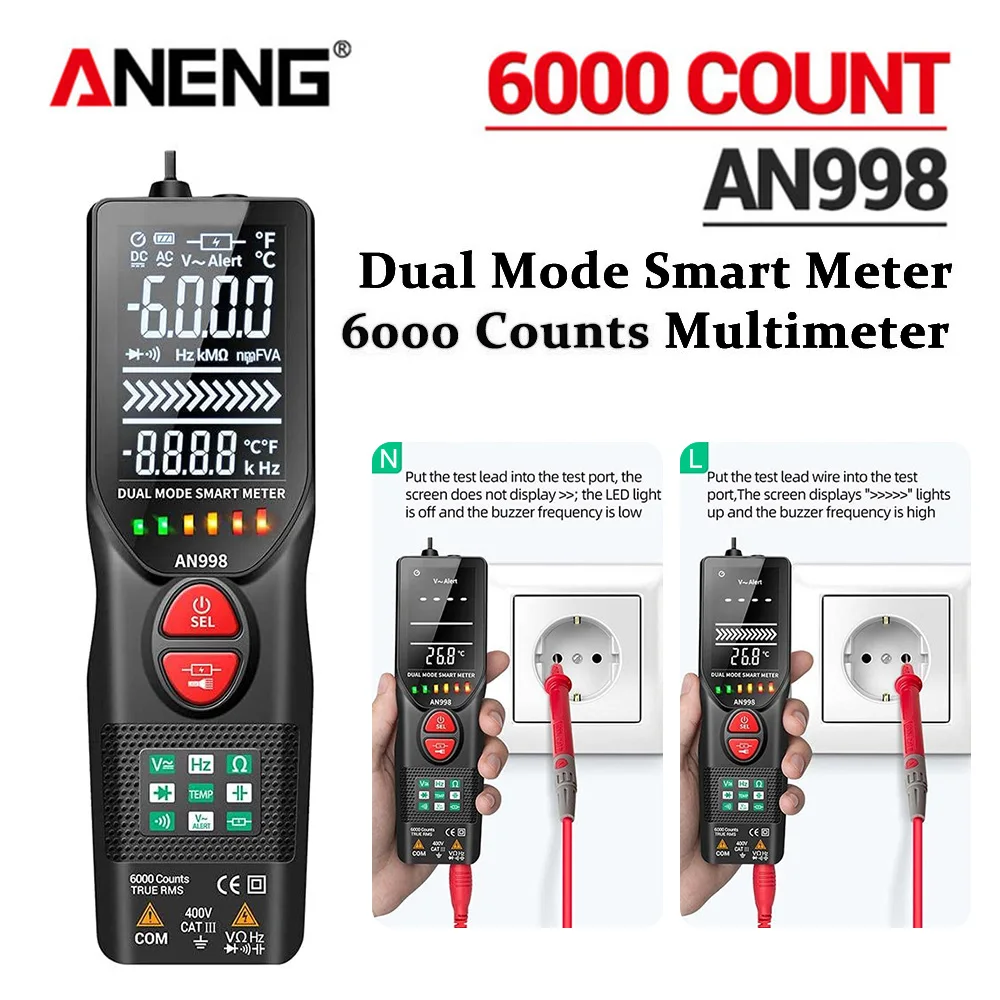 

1Set Digital Multimeter Auto-Ranging Voltage Tester 6000 Counts Voltmeter Partition Wall Power Detection Measure AC DC Ammeter