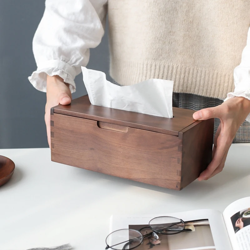 Японский стиль черный орех Коробка для салфеток держатель Деревянный диспенсер