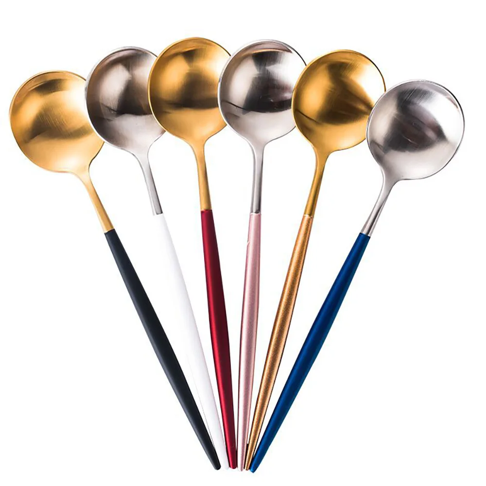 

Creative Stainless Steel Colorful Soup Ladle Spoons Flatware Ice Cream Dessert Drinking Tools Kitchen Gadget Coffee Spoon