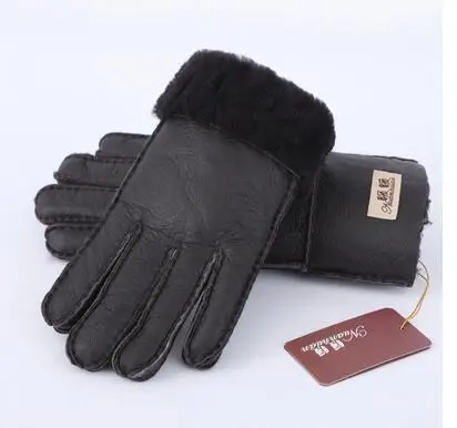 men dark brown Мужская осенне-зимняя утолщенная теплая цельная шерстяная меховая кожаная перчатка Мужская зимняя брендовая шерстяная меховая рукавица R2218 - Цвет: men dark brown