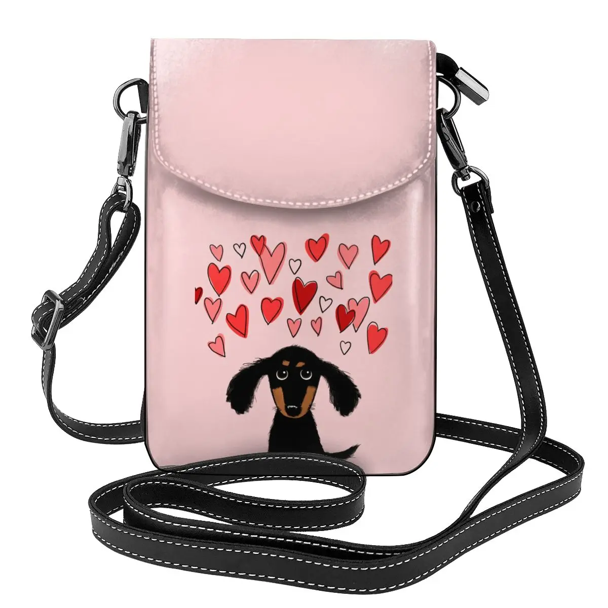 

Cute Dachshund Puppy Dog With Valentine Hearts Shoulder Bag Pet Lover Student Gifts Women Bags Aesthetic Leather Outdoor Purse