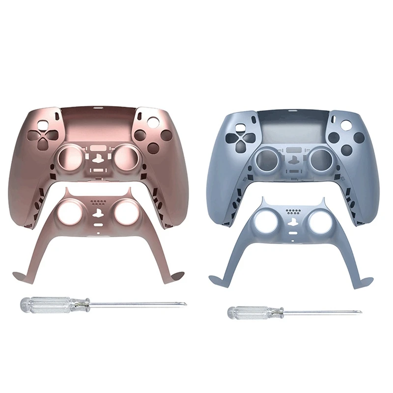 

2 набора, Сменный Чехол для игрового контроллера JYS, чехол для геймпада, передняя крышка, задняя крышка для Sony PS5, набор ручек, синий и розовый, ...