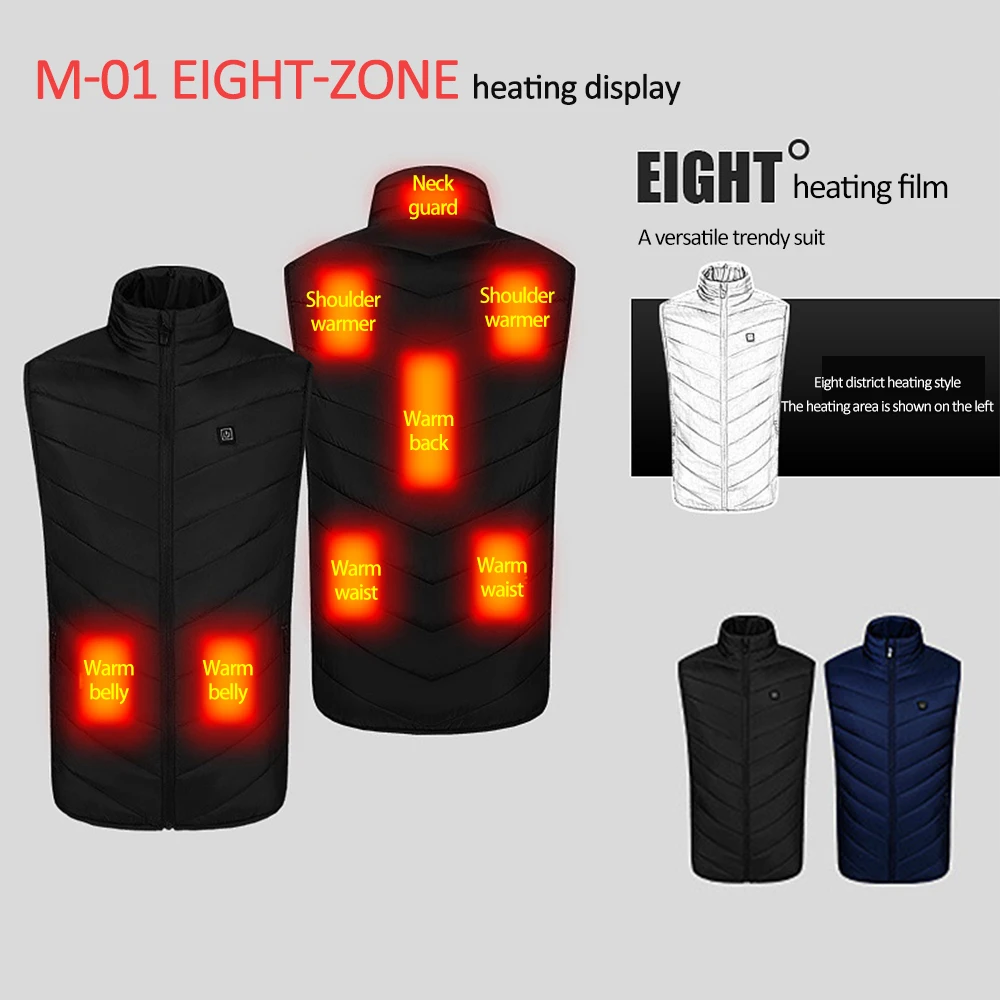 

8 Areas Heated Vest USB Infrared Heating Vest Jacket Thermal Vest Men Outdoor Electric Heated Jacket Waistcoat For Sports Hiking