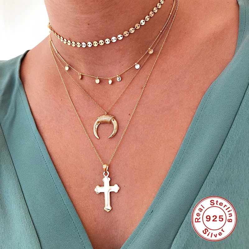 

Boako 2020 New 925 Sterling Silver Disc Necklaces For Couples INS Simple Chocker Clavicle Chain Necklace Fine Jewelry Collares