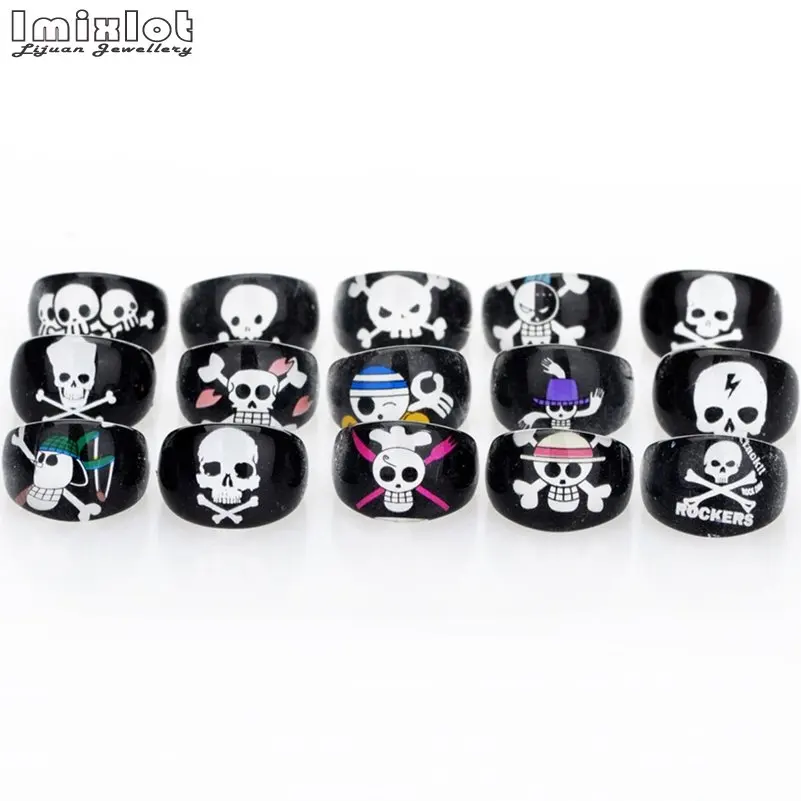 Детские кольца с узором в виде черепов из черной смолы 10 шт. оптовая продажа