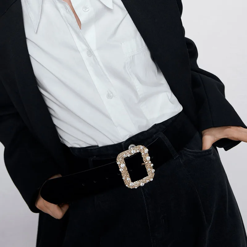 Vedawas Luxury Brand Za Pearl Belts For Women Charm Crystal Maxi Buckle Statement Belts Female Romantic Waist Party Jewelry