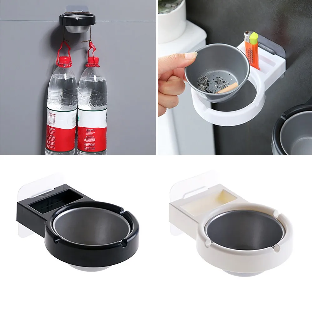 

1*Wall Mount Cigaret Cylinder Stainless Steel Tray Durable And Safe Black/White Removable Notched Home Storage