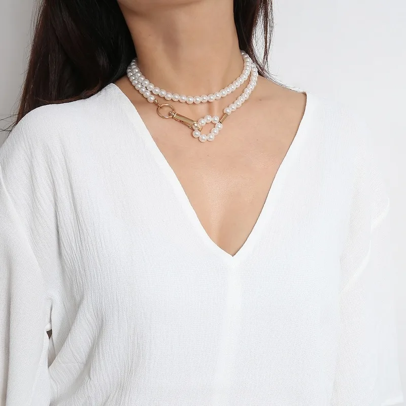 Винтажное роскошное колье-чокер с имитацией жемчуга и бусинами для женщин