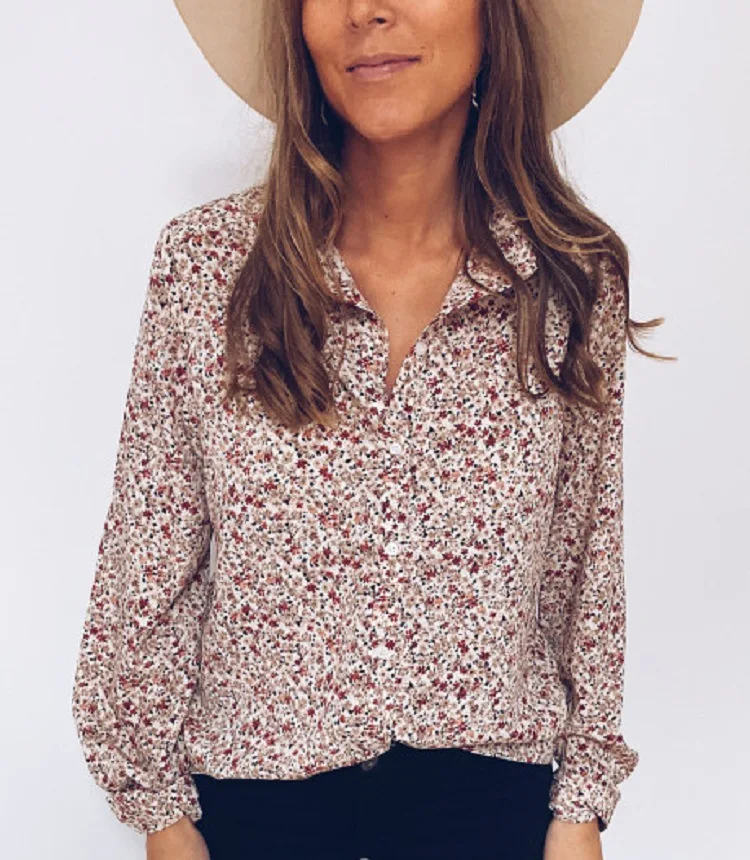 

Autumn Fashion Women Red Dot Floral Print Blouses Casual Button Long Sleeve Loose Shirts Elegant Street Style Party Blouses New