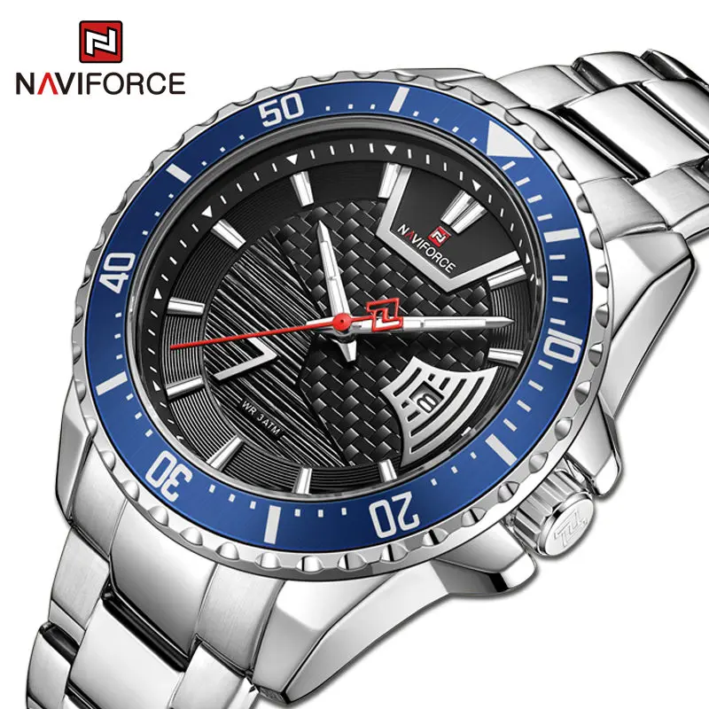 

NAVIFORCE Top Brand Men Watches Quartz Luxury Stainless Steel Strap Casual Fashion Waterproof Calendar Clock Wrist Watch For Men