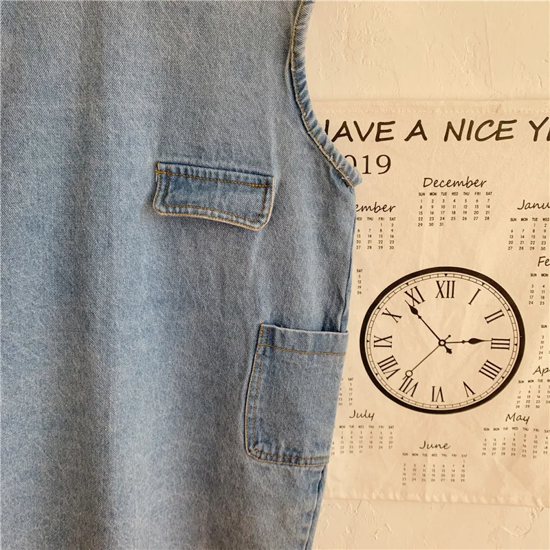 Весенне-осеннее модное однобортное джинсовое платье без рукавов для девочек 2020