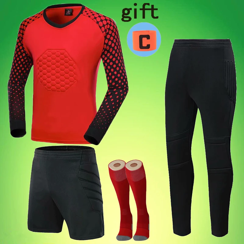 

High Quality Men Long Sleeve Football Goalkeeper Jersey Kids Goalkeeper Jersey Kit Long Pant Short Shorts with Sponge Protection