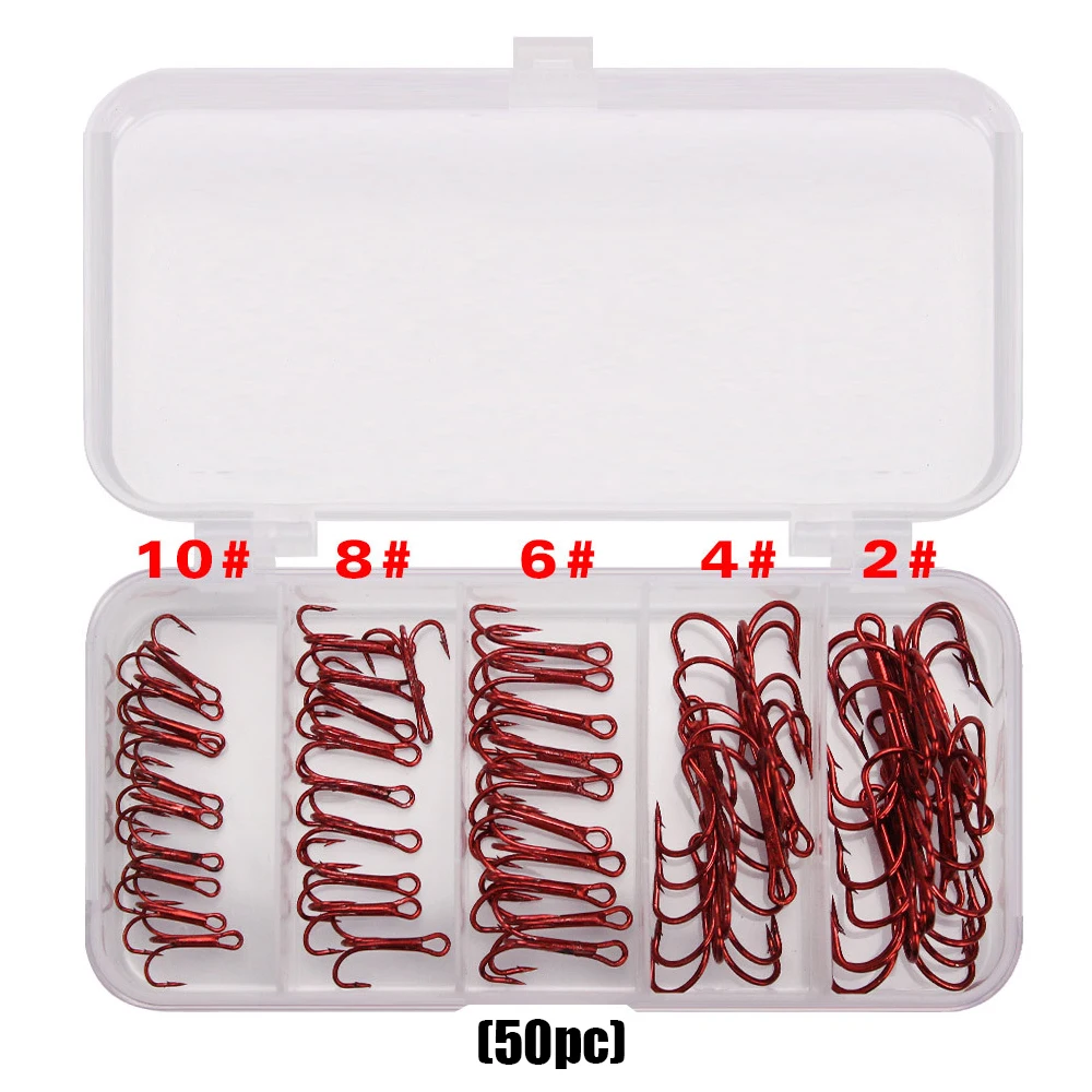 

FANGBLUE 50pcs 2/4/6/8/10# Treble Fishing Hooks High Carbon Steel Hooks Triple Sea Hook For Carp Pike Fishing Pesca Tackle 2020