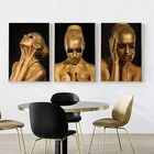 Черные и золотые африканские обнаженные женщины холст украшение на стену, живопись маслом постеры и принты картины для украшения гостиной