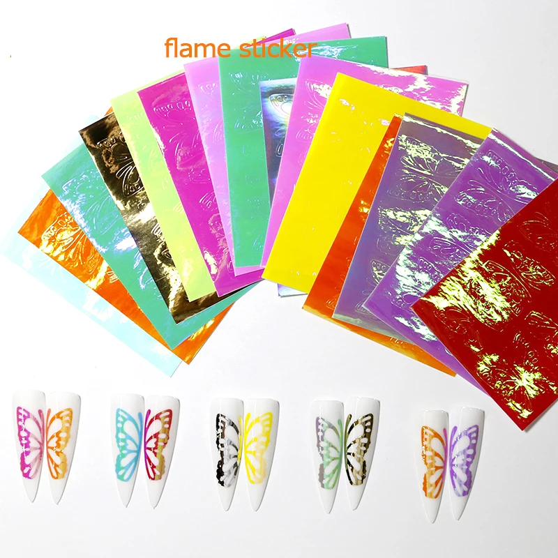 

Easy To Apply 16colors /Set Nail Flame Hologarphic Stickers Laser Decal Foil Aurora Film Butterfly Sticker SE465-35346