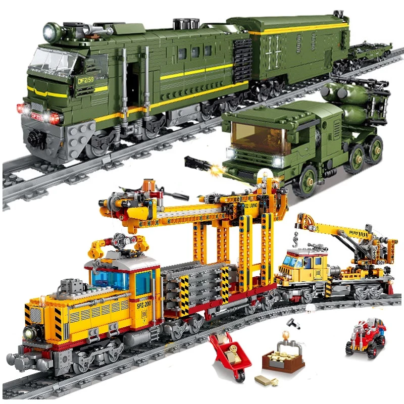 

Electric Rail Train Model with Light and Sound Building Blocks Missile Train with Track Bricks Set Educational Toy for Kids Gift
