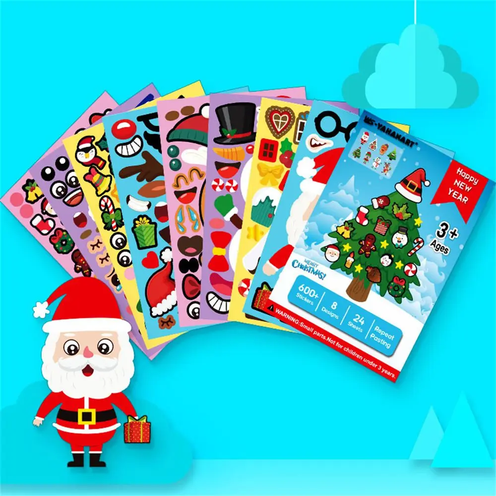 

Decoration Glass Ornament Reusable Christmas Stickers Handmade Material Package Santa Snowman Face Sticker Home Decor