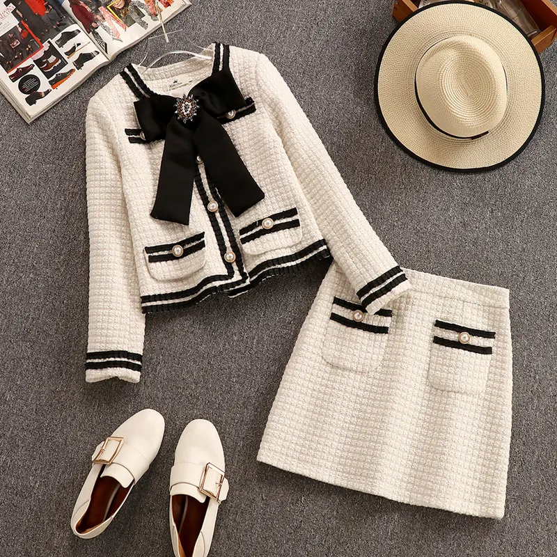 Осенне зимние шерстяные костюмы женский комплект из двух предметов элегантная