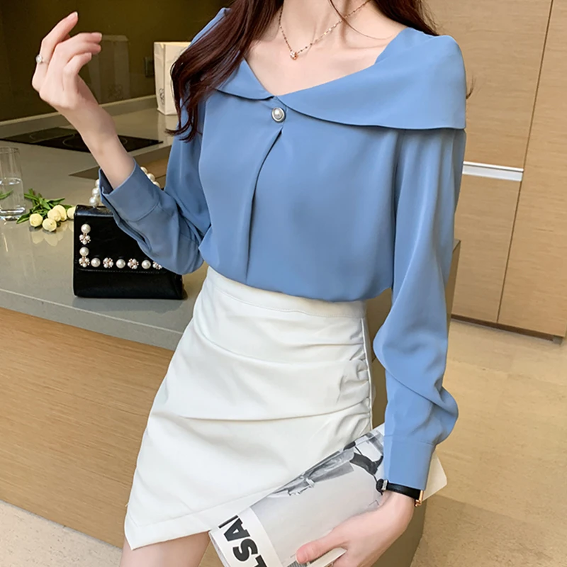 

Внутренняя рубашка женская рубашка с длинным рукавом универсальная Весенняя рубашка 2021 новый дизайн не актуальный офисный шифоновый топ