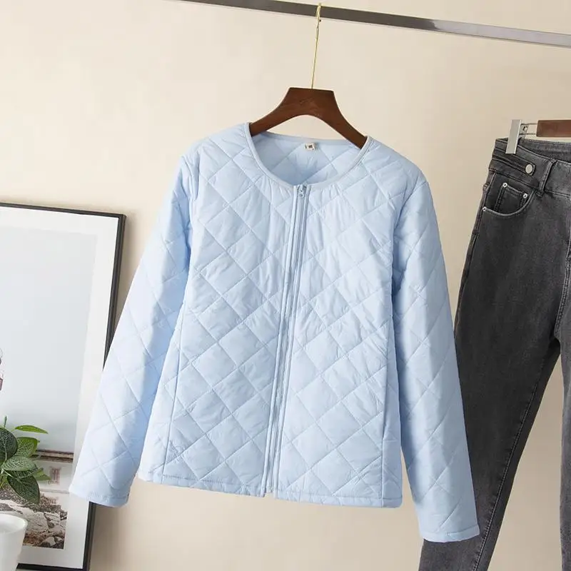

Women Short Parkas Autumn Winter Clothing Casual Fashion Loose Argyle Zipper Thin Warm Padded Coats