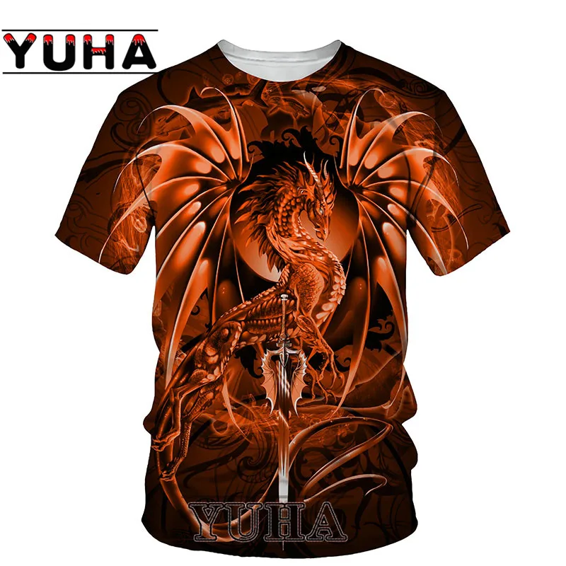 

YUHA Western Dragon 3D Print Men T-shirt 2021 Summer O Neck Short Sleeve Tees Tops 3D Style Male Clothes Fashion Casual T-shirts
