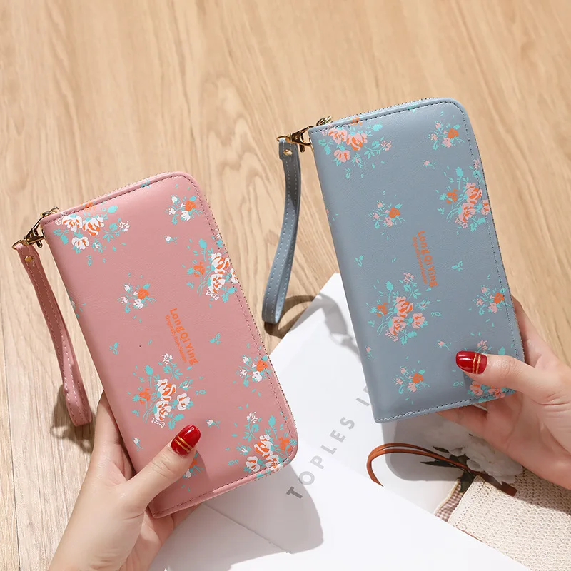 Для женщин кошельки с цветочным принтом женские длинные для карт держатель