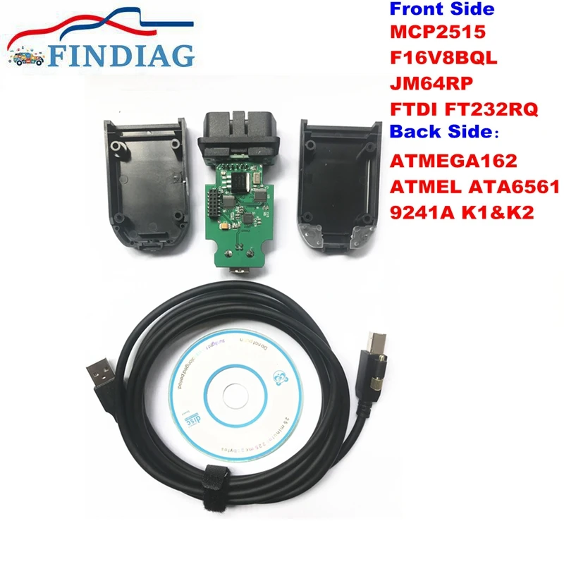 

V21.9.0 Full Set V2 Diagnostic Interface 21.9 ATMEGA162+16V8+FT232RQ Support Multi-Language OBDII USB Cable