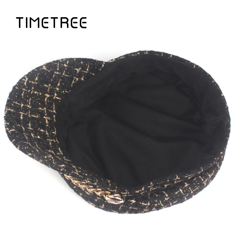 Время дерево Ретро решетки шерсть темно шапки для женщин плоский Топ Теплые