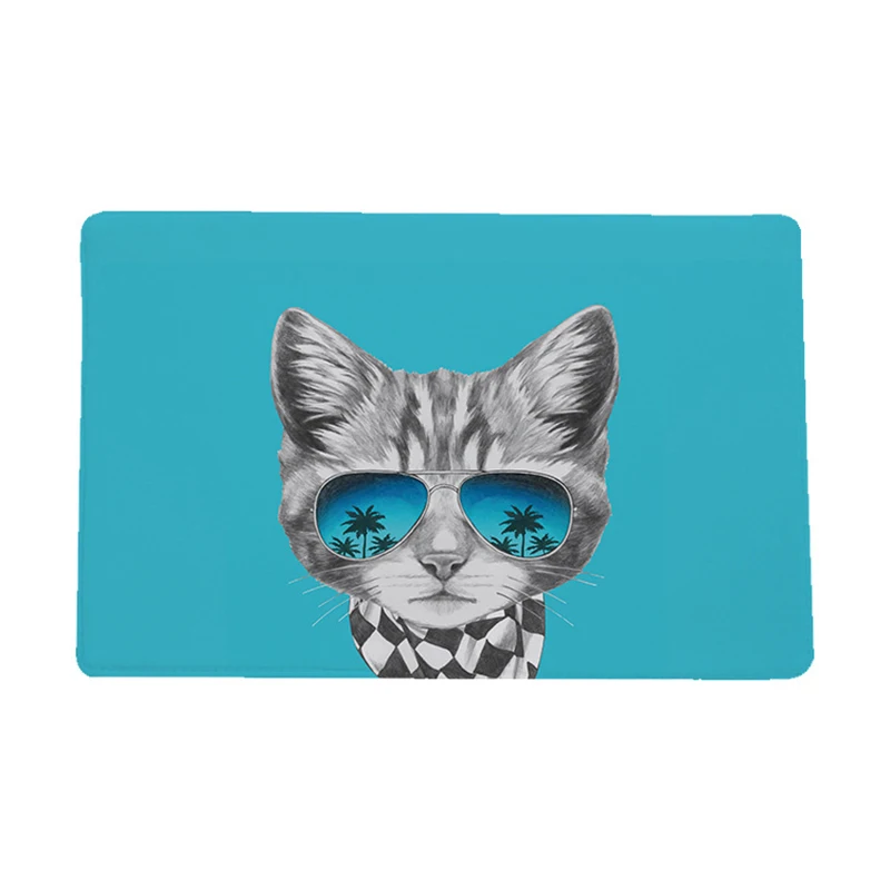 funny cartoon dog cat fox wearing sunglasses print door mat HQ Flannel carpet entry hallway front anti-slip floor mats | Дом и сад