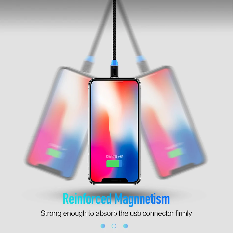 

Oppselve Magnetic Charging Cable 1m Micro USB Type C Cable 2.4A 360 Degree Rotate Round Mobile Phone Magnet Charging Cord Wire