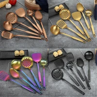 originality stainless steel kitchenware cooking tool set 6pcs set gold scoop soup ladle skimmer colander kitchen accessories