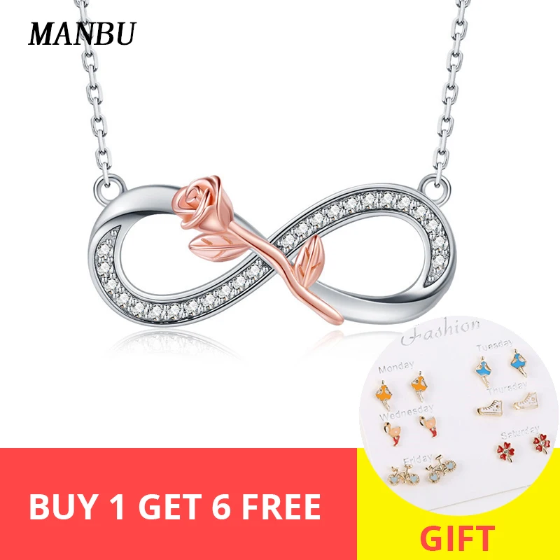 MANBU Новое поступление бесконечность символ кулон ожерелья 925 серебро ожерелье