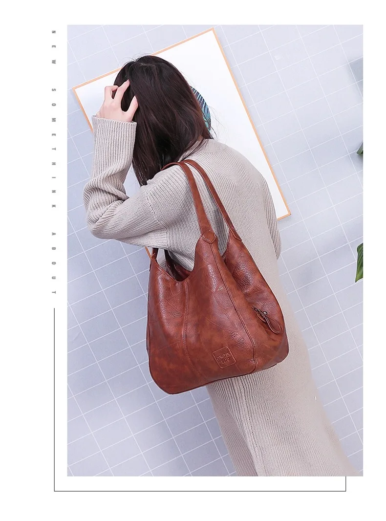 Women Vintage Shoulder Bag Female PU Leather Womens Bag Designers 2021 Luxury Totes Fashion Top-handle Bag Travel Bag For Ladies