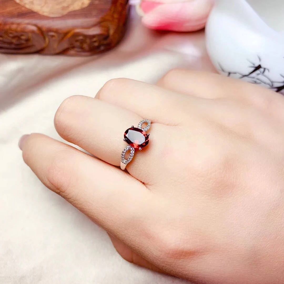 

BOEYCJR S925 Silver Trendy garnet Fine Jewelry Adjustable Elegant Gemstone Rings for Women Engagement Gift anillo anneau