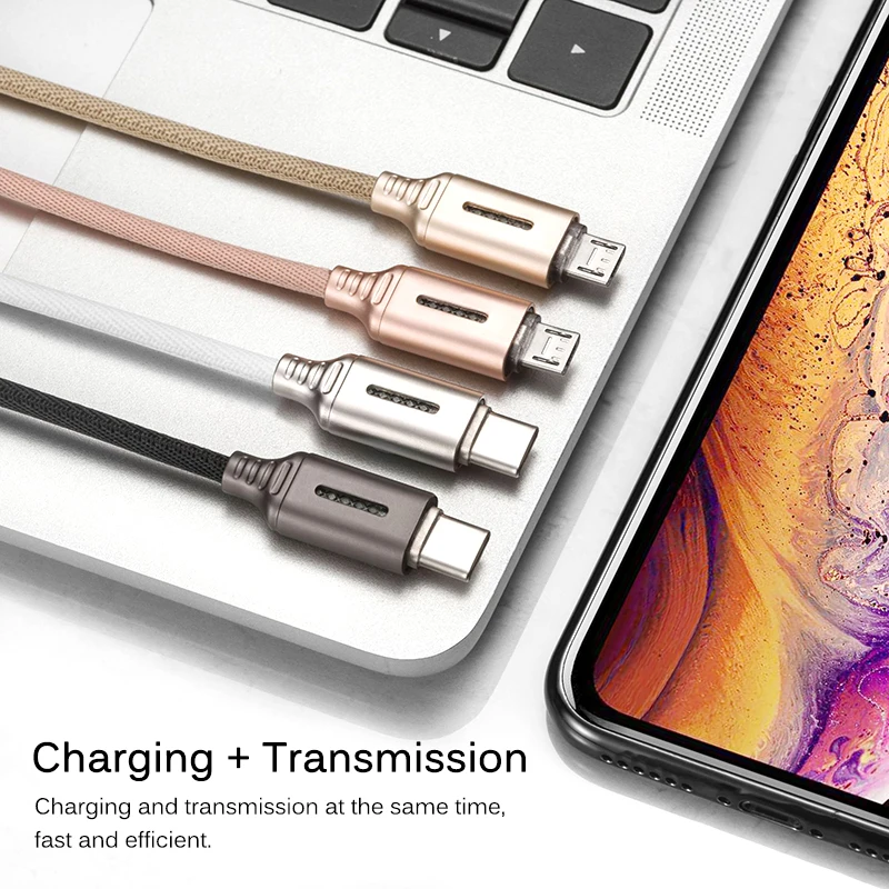 Зарядный кабель для iPhone со светодиодной подсветкой Micro USB Type-C | Мобильные телефоны