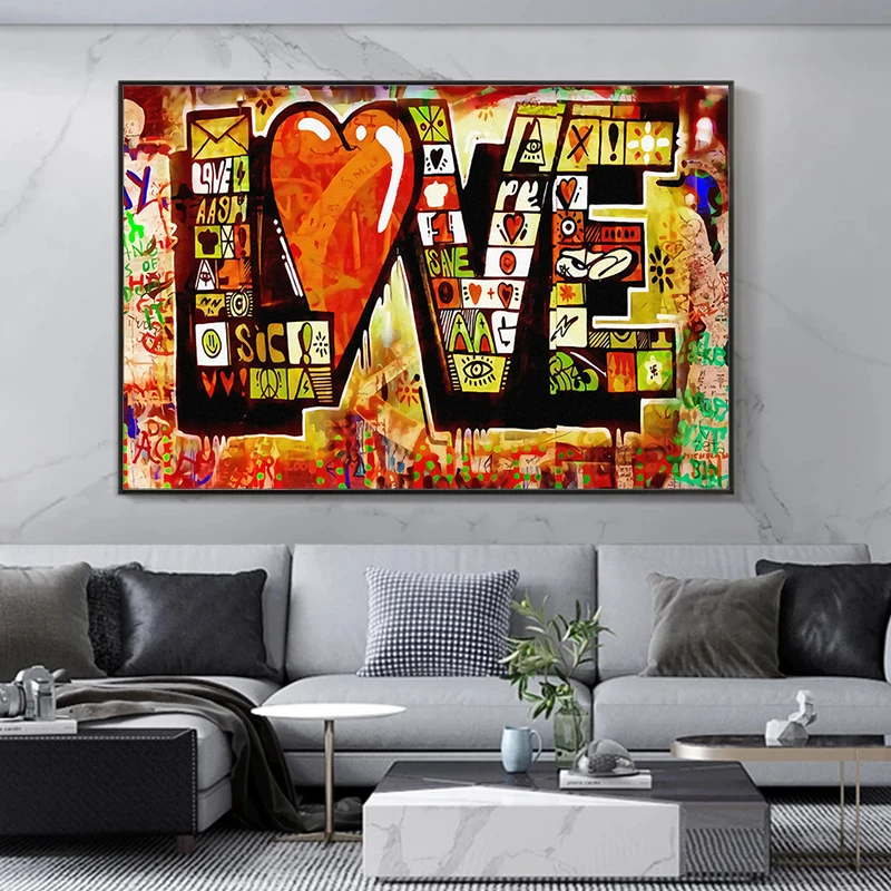 

Modern Nordic Graffiti Art LOVE Oil Paintings on Canvas Wall Art Posters Prints Wall Pictures for Living Room Home Wall