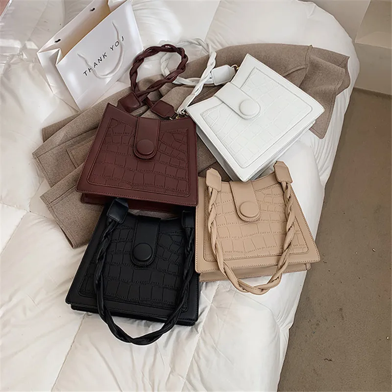 

Ladies Shoulder Bag PU Leather New Women Crossbody Bag Khaki Fashion High Quality Square Bag Unique With Stone Grain
