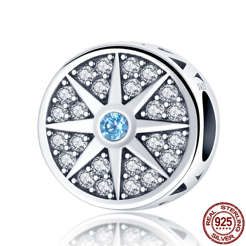 

925 Sterling Silver Sky Blue Pointed Star Round Beads Fit Original 3mm Bracelet&Bangle Making Fashion DIY Jewelry For Women