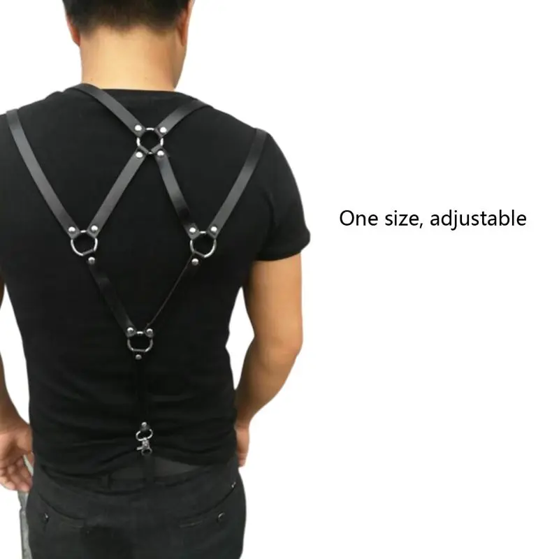 

Mens Sexy Harajuku Faux Leather Body Chest Half Harness Suspenders Punk Sling Buckle Shoulder Straps Belt O-Rings