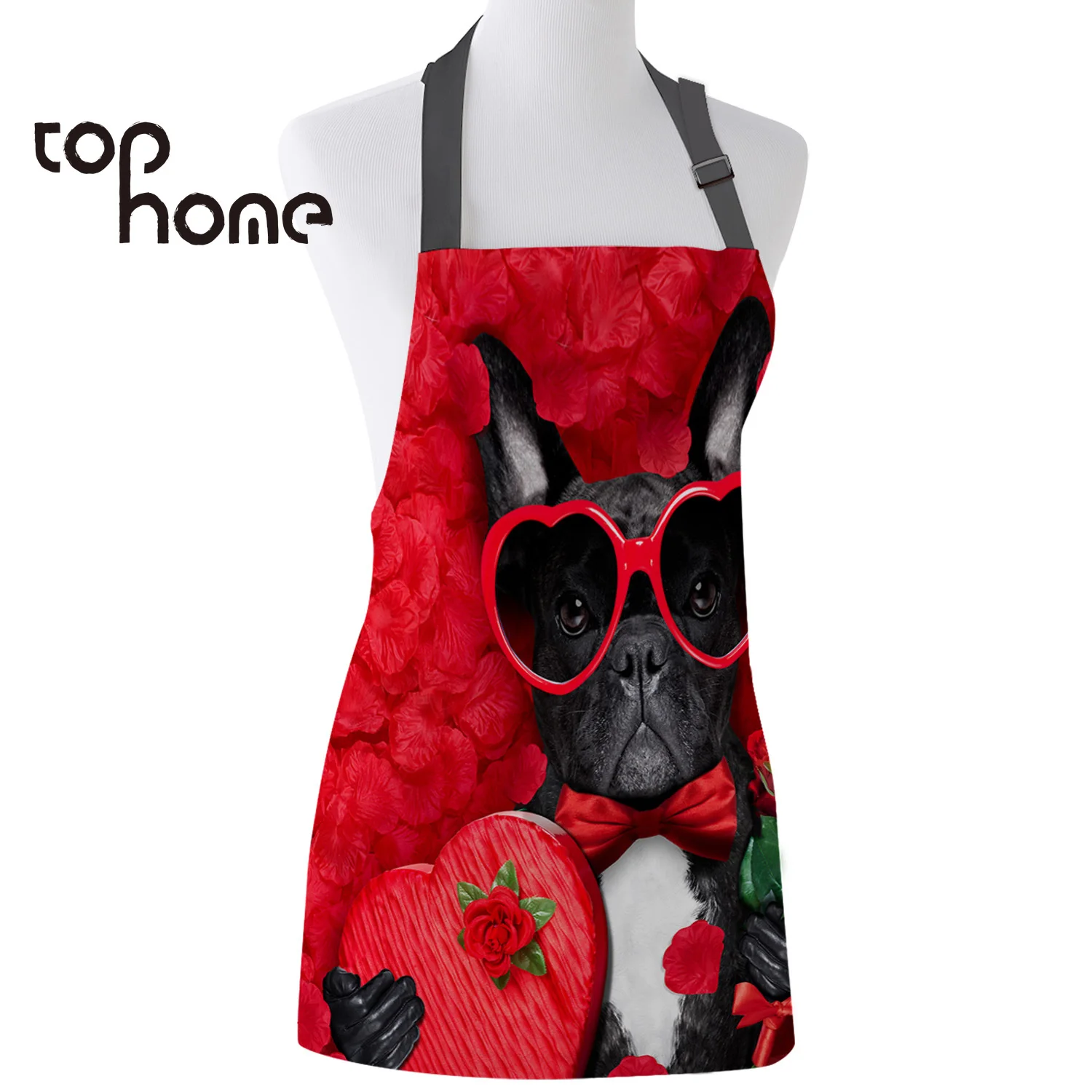 Tophome фартук для кухни на День святого Валентина Розовый Мопс забавные прочные