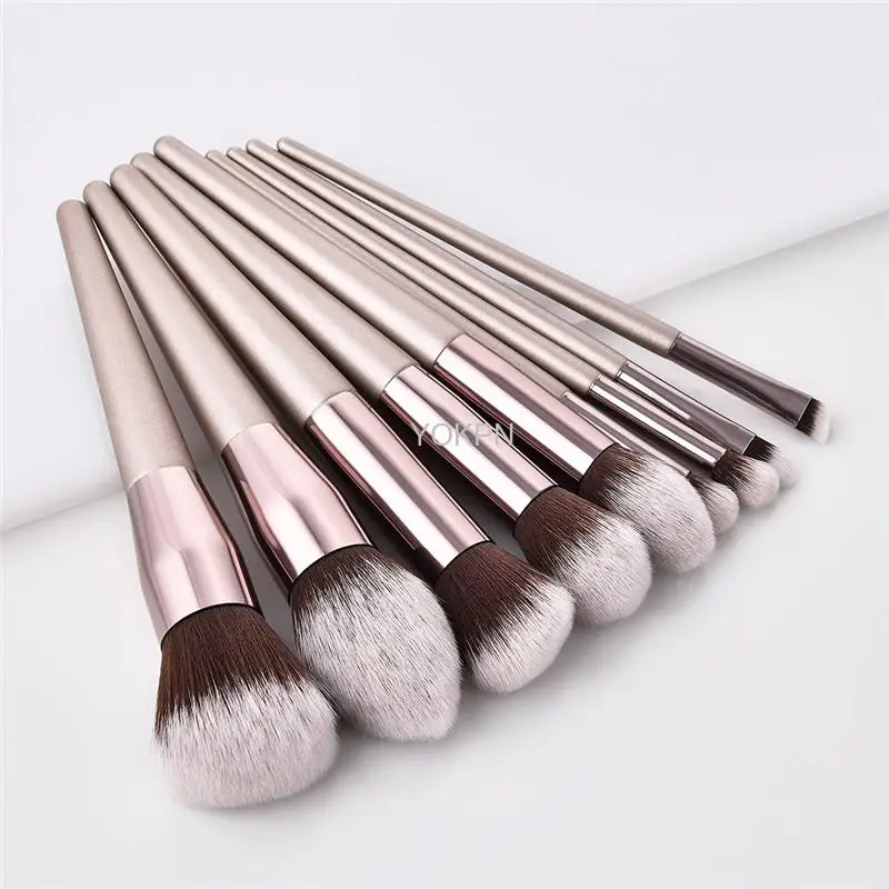 

4/10pcs Champagne makeup brushes set for cosmetic foundation powder blush eyeshadow kabuki blending make up brush beauty tool