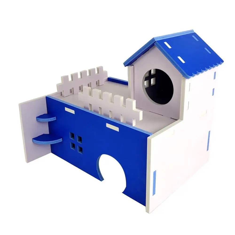 

Hamster Sleeping Nest Blue Pink Color Small House Villa Balcony Hamster Cage Toy waterproof Environmentally friendly PVC