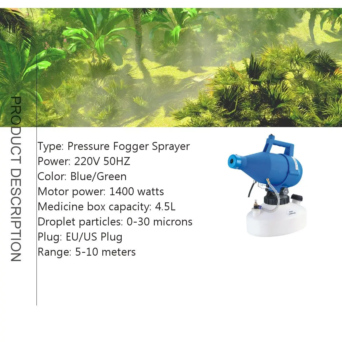 

220V 4.5L Portable ULV Electric Sprayer Atomizer Anti-Epidemic Nebulizer Insecticide Disinfector Drug Sprayer