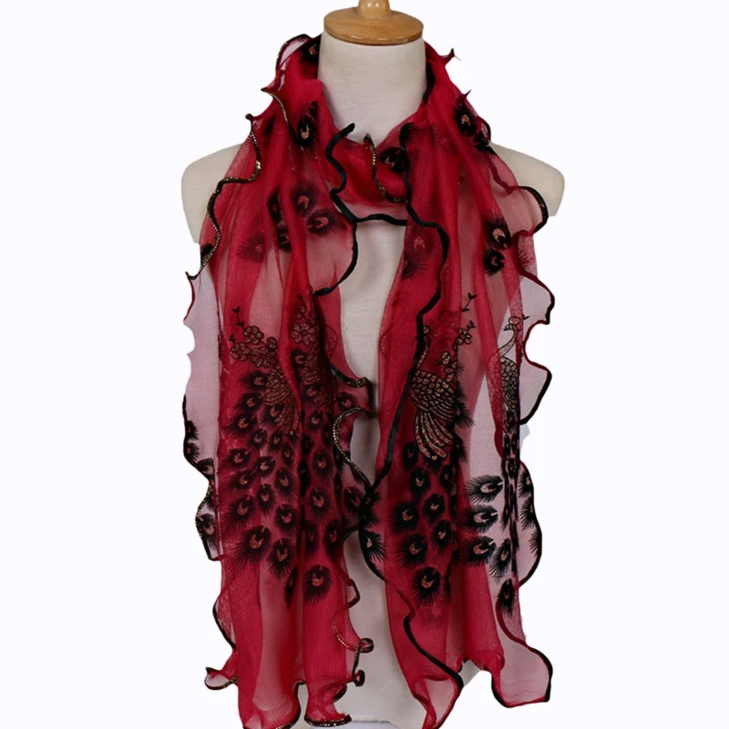 Новый дизайн Для женщин шифоновое павлиньи перья цветы вышитые кружева стильный