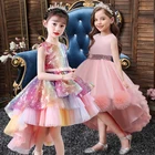 2021 Новогоднее платье для девочек, розовое платье принцессы без рукавов, со шлейфом, Детский костюм для рождественской вечеринки