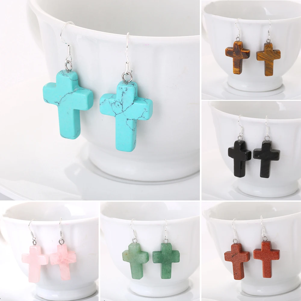 Серьги кресты с религиозным камнем готические серьги подвески Goth подарочные