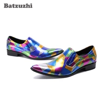 batzuzhi italian type men shoes pointed toe color formal leather dress shoes men slip on business party and wedding shoes men