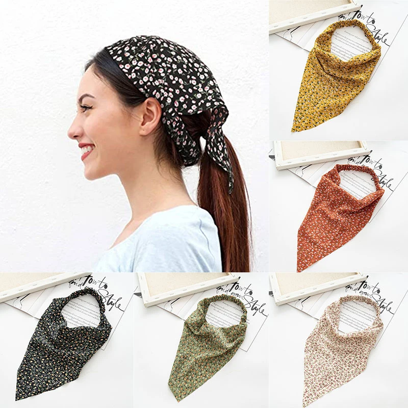 

Triangle Hairband Without Clips Hair Scarf European And American Floral Turban Headband Hair Bands Small Floral Print Scrunchies