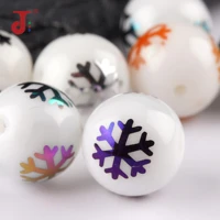 10mm 20pcs snowflake pattern electroplated ceramic beads round christmas beads for jewelry making diy bracelet accessories